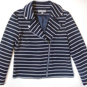 BAGATELLE Navy Blue & White Stripe Moto Jacket